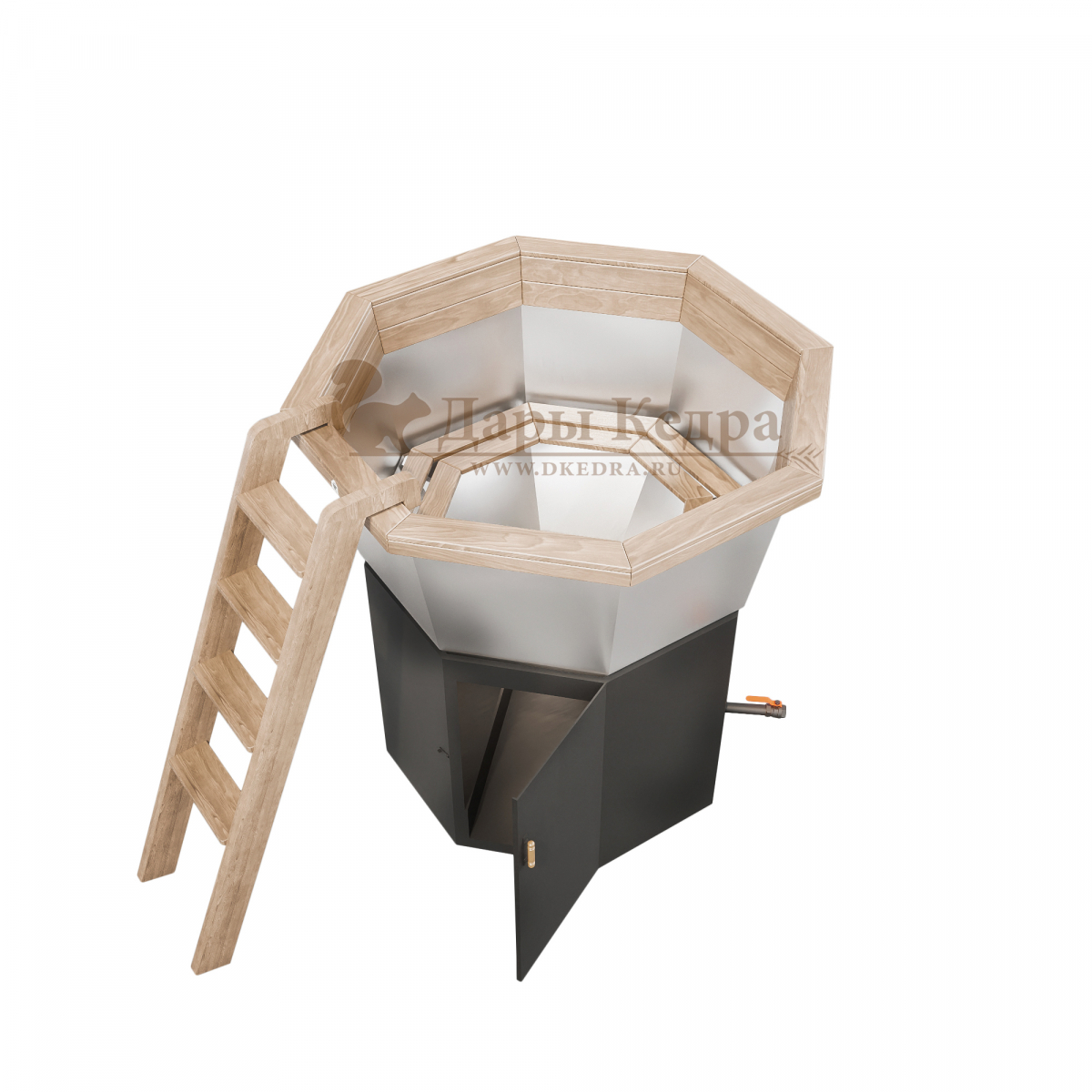 Банный чан из нержавеющей стали Ø-1750 на подставке с ветрозащитой и печью СТ3